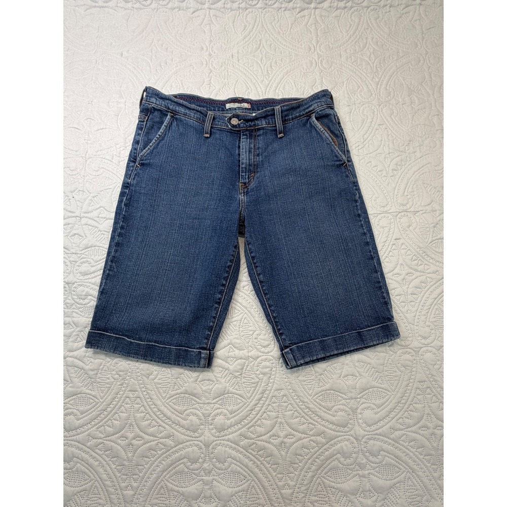 Levis 515‎ Denim Bermuda Shorts Womens 12 Medium Wash Blue Jean Cuffed Stretch